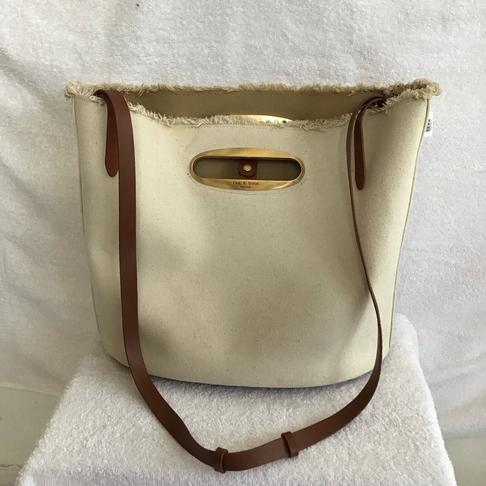 Rag & bone Cream Canvas Belize Tote with Brown Leather Straps